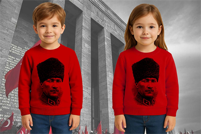 Unisex Ay Yıldızlı 19 Mayıs 29 Ekim 23 Nisan 10 Kasım Atatürk Çocuk 3 İplik Şardonlu Sweatshirt