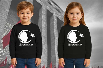 Unisex Ay Yıldızlı 19 Mayıs 29 Ekim 23 Nisan 10 Kasım Atatürk Çocuk 3 İplik Şardonlu Sweatshirt