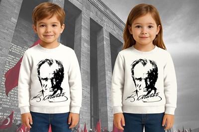 Unisex Ay Yıldızlı 19 Mayıs 29 Ekim 23 Nisan 10 Kasım Atatürk Çocuk 3 İplik Şardonlu Sweatshirt