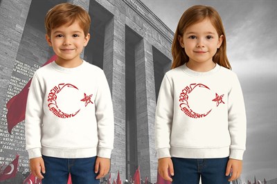 Unisex Ay Yıldızlı 19 Mayıs 29 Ekim 23 Nisan 10 Kasım Atatürk Çocuk 3 İplik Şardonlu Sweatshirt