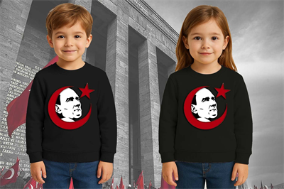 Unisex Ay Yıldızlı 19 Mayıs 29 Ekim 23 Nisan 10 Kasım Atatürk Çocuk 3 İplik Şardonlu Sweatshirt