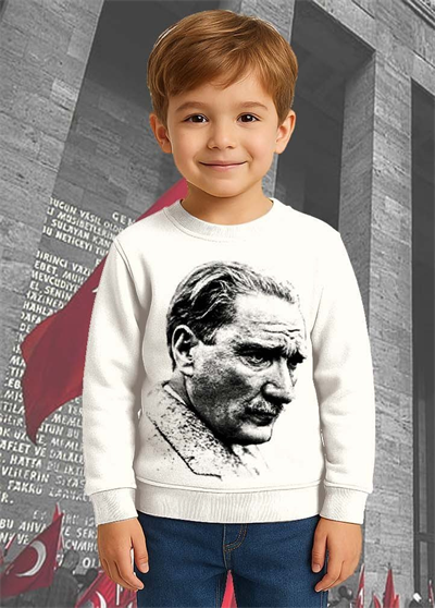 Unisex Ay Yıldızlı 19 Mayıs 29 Ekim 23 Nisan 10 Kasım Atatürk Çocuk 3 İplik Şardonlu Sweatshirt