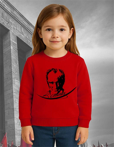 Unisex Ay Yıldızlı 19 Mayıs 29 Ekim 23 Nisan 10 Kasım Atatürk Çocuk 3 İplik Şardonlu Sweatshirt