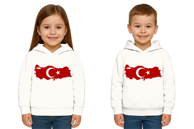 Unisex Ay Yıldızlı 19 Mayıs 29 Ekim 23 Nisan 10 Kasım Atatürk Çocuk Kapüşonlu Sweatshirt