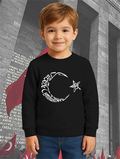 Unisex Ay Yıldızlı 19 Mayıs 29 Ekim 23 Nisan 10 Kasım Atatürk Çocuk 3 İplik Şardonlu Sweatshirt