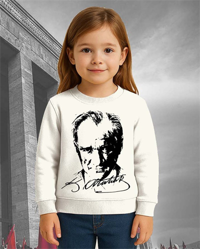 Unisex Ay Yıldızlı 19 Mayıs 29 Ekim 23 Nisan 10 Kasım Atatürk Çocuk 3 İplik Şardonlu Sweatshirt