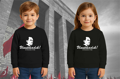 Unisex Ay Yıldızlı 19 Mayıs 29 Ekim 23 Nisan 10 Kasım Atatürk Çocuk 3 İplik Şardonlu Sweatshirt