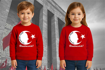 Unisex Ay Yıldızlı 19 Mayıs 29 Ekim 23 Nisan 10 Kasım Atatürk Çocuk 3 İplik Şardonlu Sweatshirt