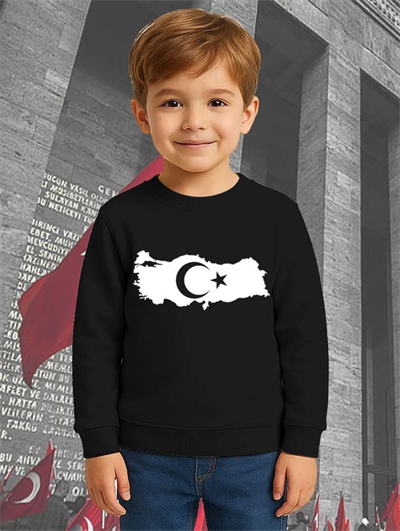 Unisex Ay Yıldızlı 19 Mayıs 29 Ekim 23 Nisan 10 Kasım Atatürk Çocuk 3 İplik Şardonlu Sweatshirt