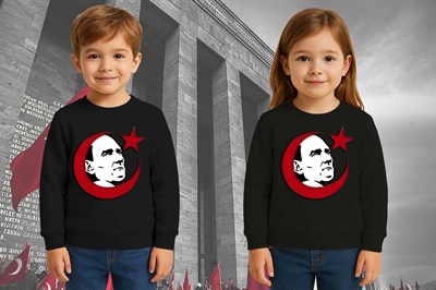 Unisex Ay Yıldızlı 19 Mayıs 29 Ekim 23 Nisan 10 Kasım Atatürk Çocuk 3 İplik Şardonlu Sweatshirt