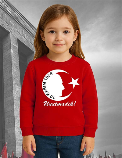 Unisex Ay Yıldızlı 19 Mayıs 29 Ekim 23 Nisan 10 Kasım Atatürk Çocuk 3 İplik Şardonlu Sweatshirt