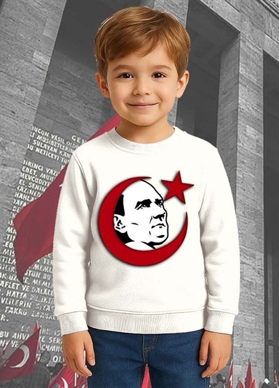 Unisex Ay Yıldızlı 19 Mayıs 29 Ekim 23 Nisan 10 Kasım Atatürk Çocuk 3 İplik Şardonlu Sweatshirt