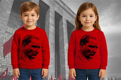 Unisex Ay Yıldızlı 19 Mayıs 29 Ekim 23 Nisan 10 Kasım Atatürk Çocuk 3 İplik Şardonlu Sweatshirt