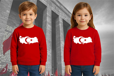 Unisex Ay Yıldızlı 19 Mayıs 29 Ekim 23 Nisan 10 Kasım Atatürk Çocuk 3 İplik Şardonlu Sweatshirt