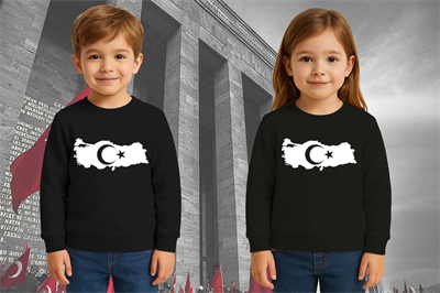 Unisex Ay Yıldızlı 19 Mayıs 29 Ekim 23 Nisan 10 Kasım Atatürk Çocuk 3 İplik Şardonlu Sweatshirt