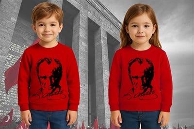 Unisex Ay Yıldızlı 19 Mayıs 29 Ekim 23 Nisan 10 Kasım Atatürk Çocuk 3 İplik Şardonlu Sweatshirt
