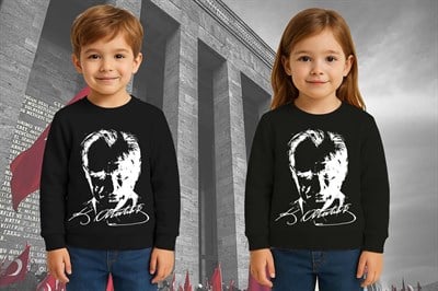 Unisex Ay Yıldızlı 19 Mayıs 29 Ekim 23 Nisan 10 Kasım Atatürk Çocuk 3 İplik Şardonlu Sweatshirt