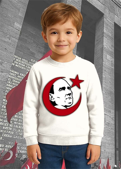 Unisex Ay Yıldızlı 19 Mayıs 29 Ekim 23 Nisan 10 Kasım Atatürk Çocuk 3 İplik Şardonlu Sweatshirt