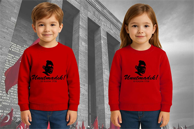 Unisex Ay Yıldızlı 19 Mayıs 29 Ekim 23 Nisan 10 Kasım Atatürk Çocuk 3 İplik Şardonlu Sweatshirt
