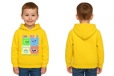 Unisex ayıcık bear Baskılı Çocuk Swaetshirt Kapşonlu 3 İplik Şardonlu