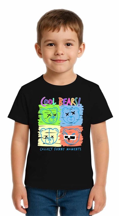 Unisex Ayıcık Bear Baskılı Çocuk Tişört pamuklu penye kumaş
