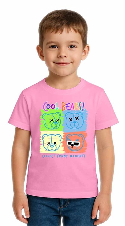 Unisex Ayıcık Bear Baskılı Çocuk Tişört pamuklu penye kumaş