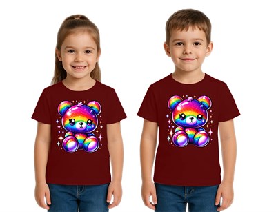 Unisex Ayıcık Bear Baskılı Çocuk Tişört pamuklu penye kumaş
