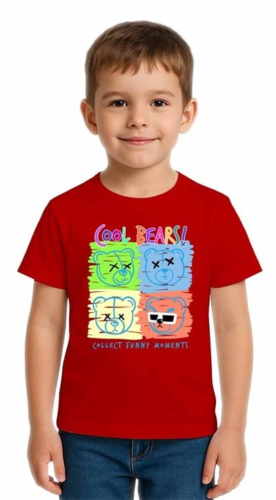 Unisex Ayıcık Bear Baskılı Çocuk Tişört pamuklu penye kumaş