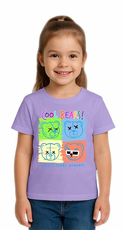 Unisex Ayıcık Bear Baskılı Çocuk Tişört pamuklu penye kumaş
