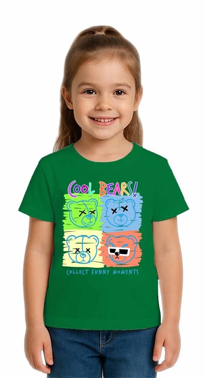 Unisex Ayıcık Bear Baskılı Çocuk Tişört pamuklu penye kumaş