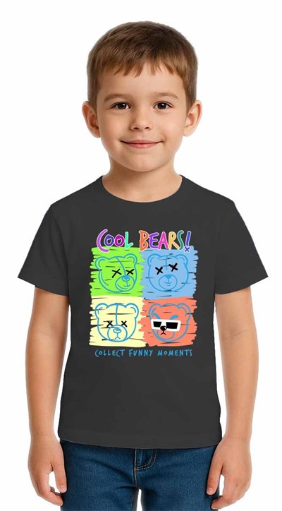 Unisex Ayıcık Bear Baskılı Çocuk Tişört pamuklu penye kumaş