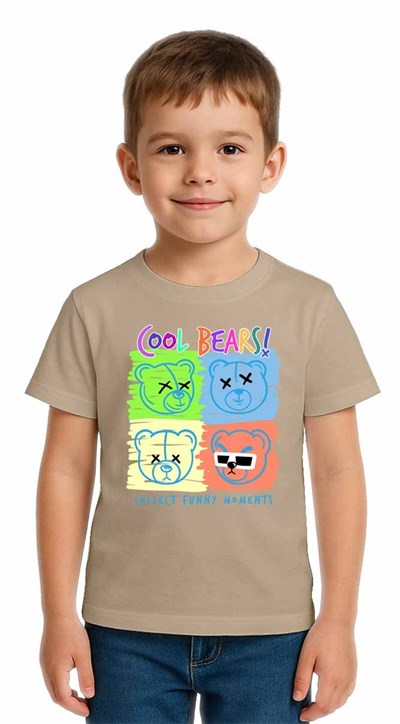 Unisex Ayıcık Bear Baskılı Çocuk Tişört pamuklu penye kumaş