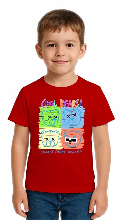 Unisex Ayıcık Bear Baskılı Çocuk Tişört pamuklu penye kumaş