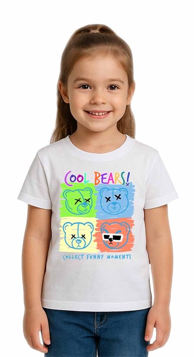Unisex Ayıcık Bear Baskılı Çocuk Tişört pamuklu penye kumaş