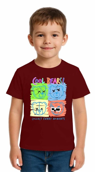 Unisex Ayıcık Bear Baskılı Çocuk Tişört pamuklu penye kumaş