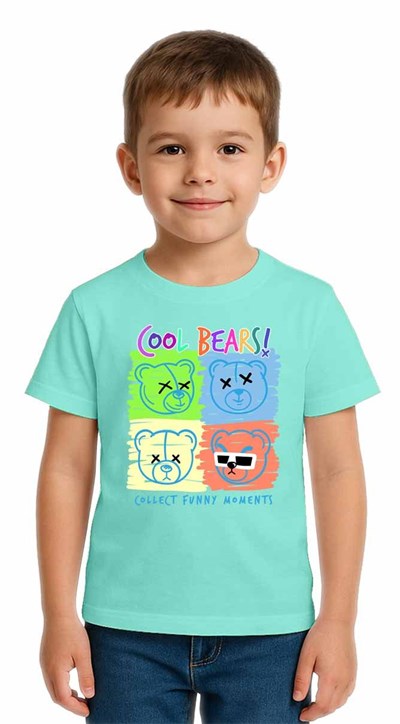 Unisex Ayıcık Bear Baskılı Çocuk Tişört pamuklu penye kumaş