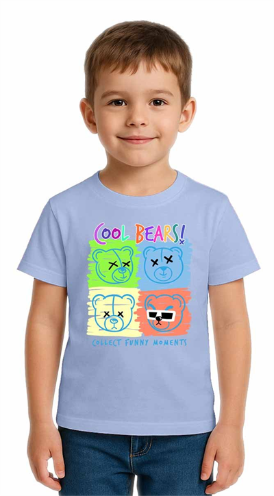 Unisex Ayıcık Bear Baskılı Çocuk Tişört pamuklu penye kumaş