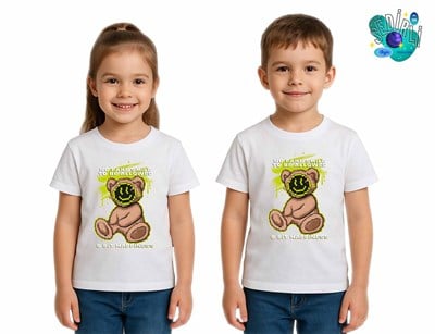 Unisex Ayıcık Bear Baskılı Çocuk Tişört pamuklu penye kumaş