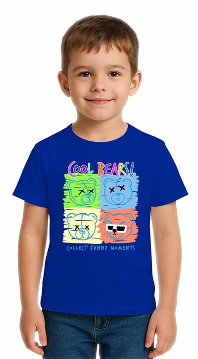 Unisex Ayıcık Bear Baskılı Çocuk Tişört pamuklu penye kumaş