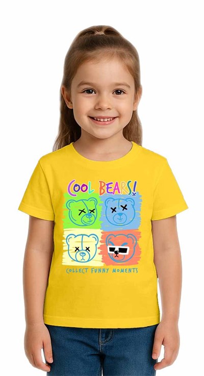 Unisex Ayıcık Bear Baskılı Çocuk Tişört pamuklu penye kumaş