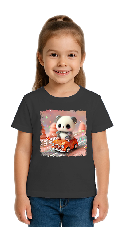 Unisex Ayıcık Panda baskılı Çocuk Tişört pamuklu penye kumaş