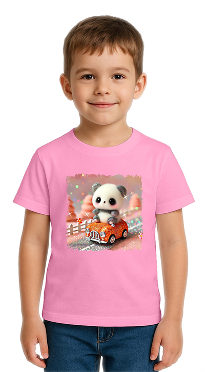Unisex Ayıcık Panda baskılı Çocuk Tişört pamuklu penye kumaş