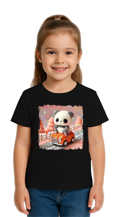 Unisex Ayıcık Panda baskılı Çocuk Tişört pamuklu penye kumaş