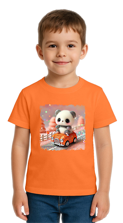 Unisex Ayıcık Panda baskılı Çocuk Tişört pamuklu penye kumaş