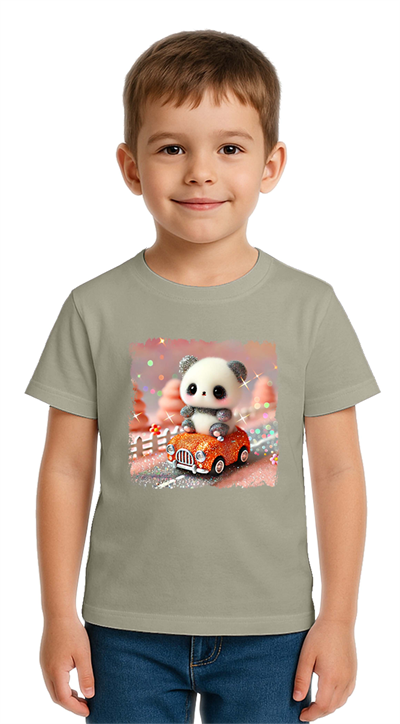 Unisex Ayıcık Panda baskılı Çocuk Tişört pamuklu penye kumaş