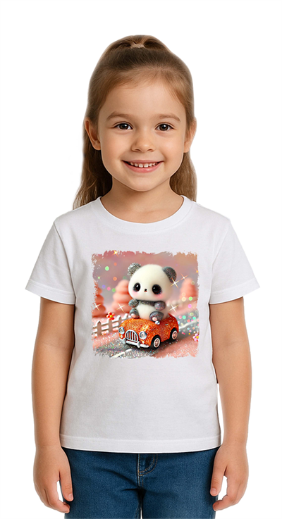 Unisex Ayıcık Panda baskılı Çocuk Tişört pamuklu penye kumaş
