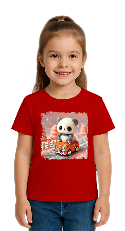 Unisex Ayıcık Panda baskılı Çocuk Tişört pamuklu penye kumaş