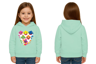 Unisex baby shark Baskılı Çocuk Swaetshirt Kapşonlu 3 İplik Şardonlu