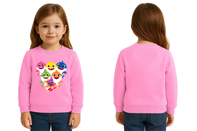 Unisex baby shark Baskılı Çocuk Swaetshirt 3 İplik Şardonlu