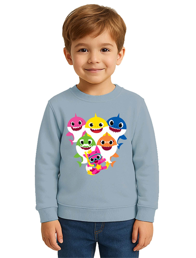 Unisex baby shark Baskılı Çocuk Swaetshirt 3 İplik Şardonlu
